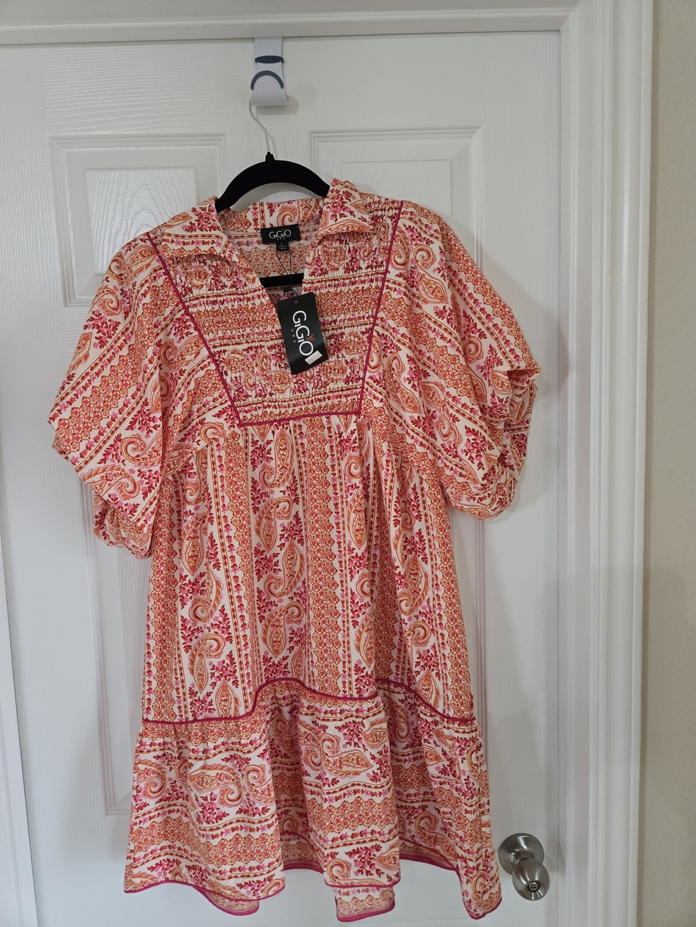 Pink Floral Short Puff-Sleeve Mini Dress - Picture 7 of 9